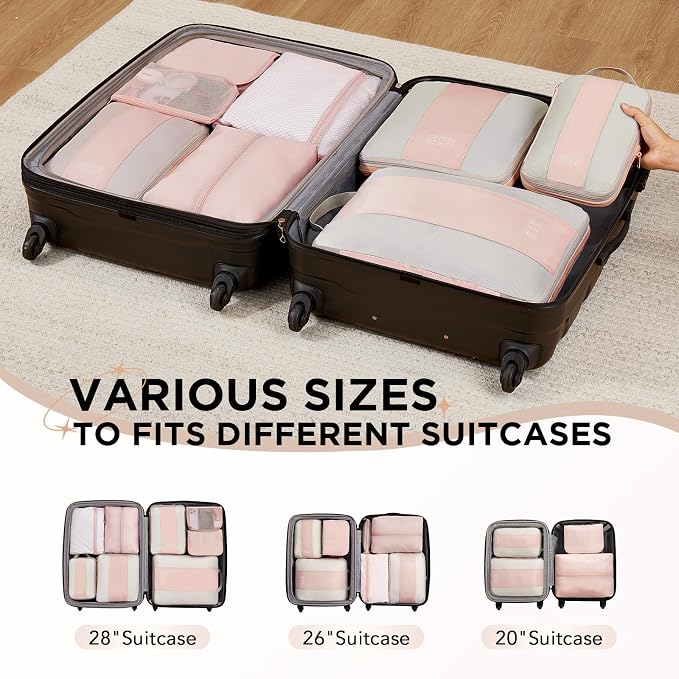 OlarHike 8 Set Compression Packing Cubes for Travel Gifts Mom Women,Airplane/Cruise/Car Travel Essentials,Compressible Expandable Space Saver Bags,Garment Bags with Over 1000 pcs Mesh Holes(Beige) - Image 9