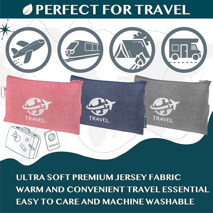 PAVILIA Soft Travel Blanket, Compact Airplane Blanket in Bag, Portable Blanket Pillow Set, Lightweight and Packable Plane Flight Car Trips Travel Home Office Gift Accessories, Gray, 65x40 inches - Image 5