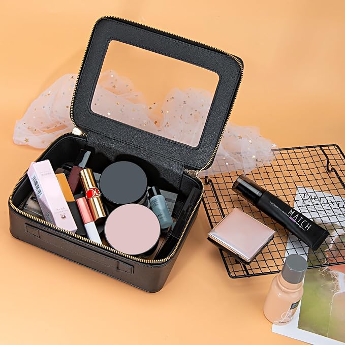 Aveniee Clear Makeup Bag Organizer,Large Travel Toiletry Bag for Women, Waterproof Cosmetic Pouch with Zippers,Car Organizers and Storage Case for Accessories,Black - Image 3