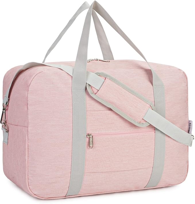 For Spirit Airlines Personal Item Bag 18x14x8 Foldable Travel Duffel Bag Tote Duffle Carry on Luggage for Women and Men 30L (Pink (With Shoulder Strap)) by Narwey