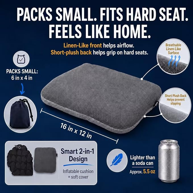 Inflatable Stadium Seat Cushion for Bleachers, Portable Air Pad that Packs Small, Breathable Top & Non-Slip Bottom, Removable Washable Cover for Sports Games, Concerts & Outdoor Events - Image 3