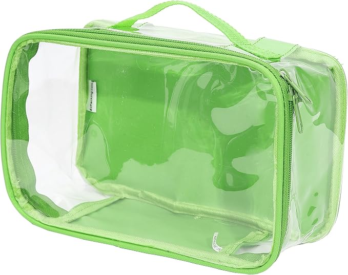 Small Clear Travel Packing Cube/See Through PVC Plastic Pouch for Carry On Suitcase, Backpack or Diaper Bag/Transparent Multipurpose Accessories, Makeup & Underwear Organizer w/Handle (Green) by EzPacking