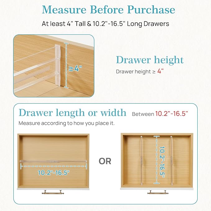 Vtopmart 14 Pack Drawer Dividers for Clothes, 4" High 10.2"-16.5" Adjustable Expandable Dresser Drawer Organizer, Clear Plastic Separators for Dresser, Baby Clothing, Underwear, Cosmetic, Toiletries | Expandable Dresser Drawer Organizer, Clear Plastic ... - Image 3