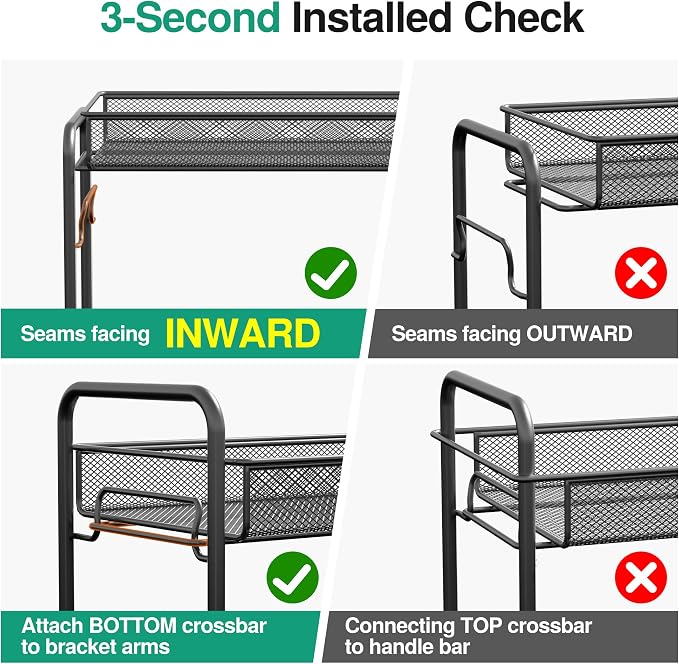 Spice Rack Organizer for Countertop,Xpatee 2-Tier Foldable Metal Rust-Proof Standing Large Seasoning Storage Shelf with Guardrail and Mesh Design for Kitchen Cabinet Bathroom Living Room Pantry, Black - Image 3