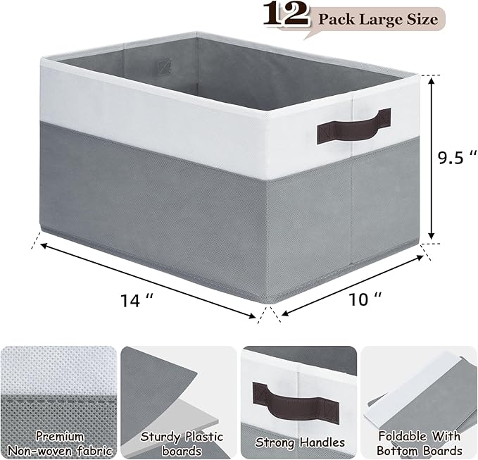 12 Pack Large Storage Baskets for Shelves | Fabric Closet Organizers and Storage Bins with Handles for Home Organization | Decorative Collapsible Basket for Organizing Clothes Toy Nursery - Image 2