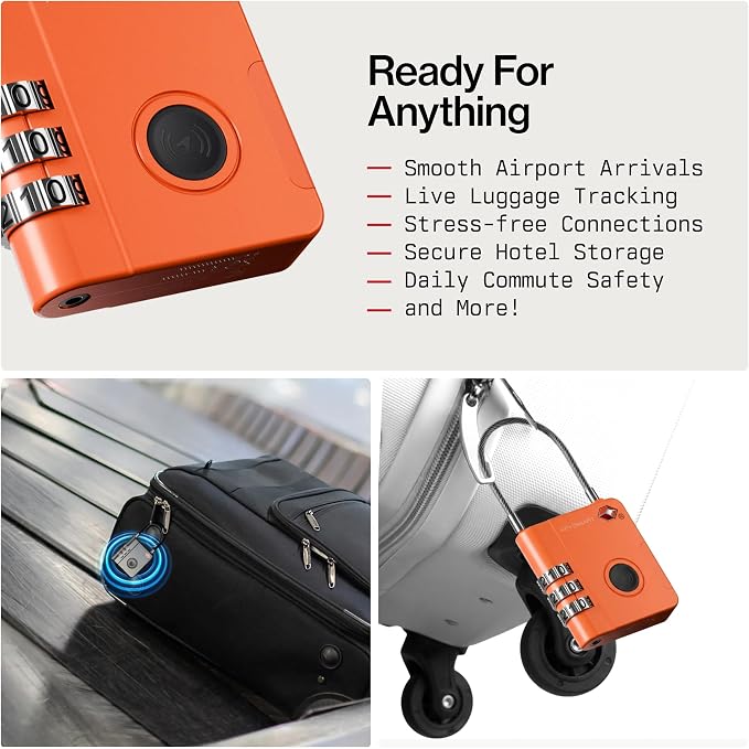 KeySmart SmartLock Tracking Luggage Locks, TSA Locks for Luggage, Combination Lock Compatible with Apple Find My App, Best Travel Essentials, Replaceable Non-Rechargeable Battery (Orange 1 Pack) - Image 3