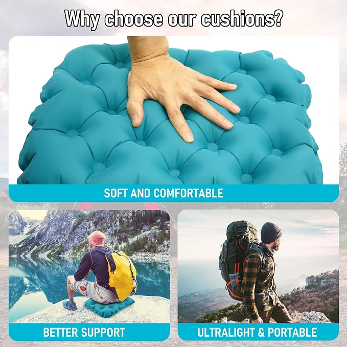Inflatable Seat Cushion, Lightweight Stadium Seat Pad, Travel Air seat Cushion Anti-Slip for Airplane, Long Flights, Hiking, Climbing, Home and Camping, Compact Air Cushion,Peacock Blue - Image 3
