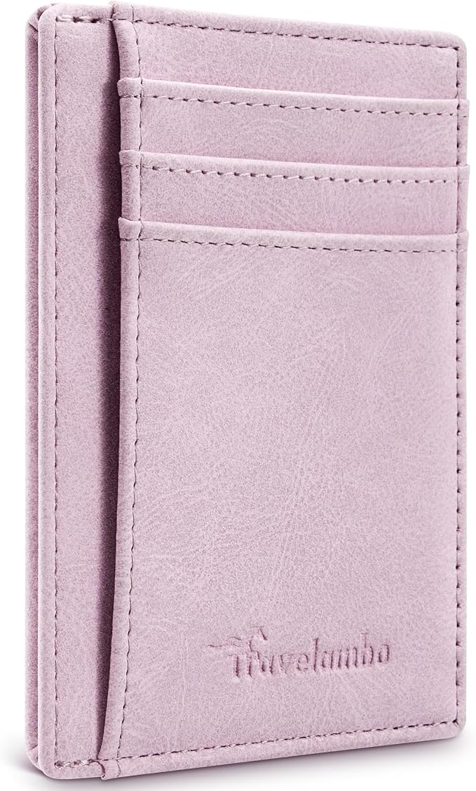 Travelambo Slim Wallet Front Pocket Minimalist Leather RFID Blocking Medium Size by Travelambo