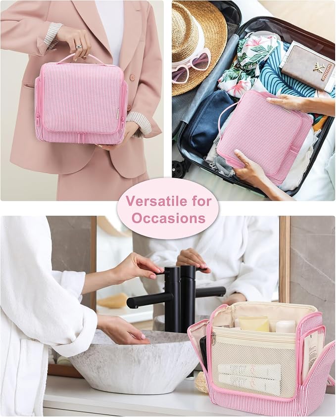Relavel Hanging Toiletry Bag for Women, Travel Makeup Bag Cosmetic Organizer Toiletries Shower Bag for Travel Essentials, Accessories, Cute Gifts for Girls, Pink - Image 8