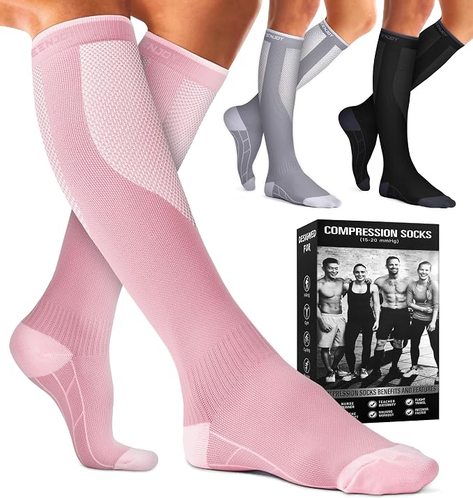 Compression Socks for Women & Men (3 pairs) - Best Support for Nurses, Running, Hiking, Recovery & Flight Socks by BLUEENJOY