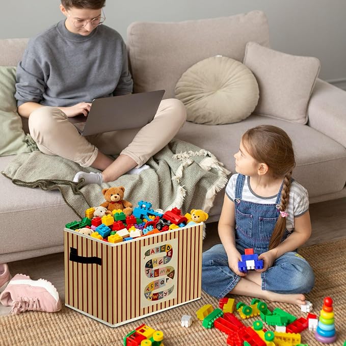 Rustic Alphabet Snake Storage Bins Boxes with Handles | toys books clothes, colorful abc nursery foldable basket for organizing bedroom toddler room playroom - Image 4