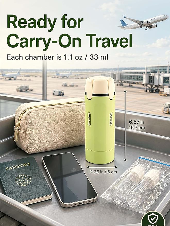 4 in 1 Travel Dispenser Bottle, TSA Approved Leak Proof Refillable Toiletry Containers for Shampoo, Conditioner, Lotion & Skincare – Easy Clean Travel Bottles for Gym, Business - Image 4