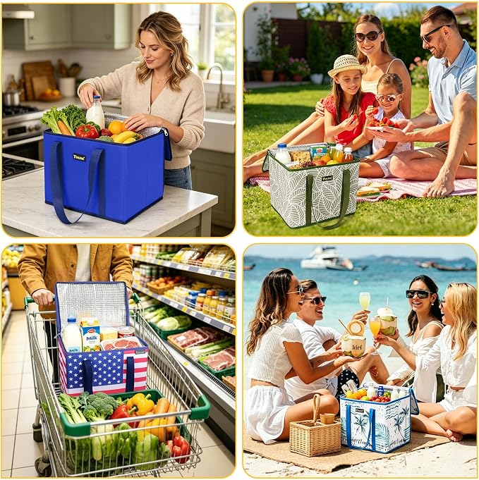 BALEINE 1PK Insulated Reusable Grocery Bag, Heavy Duty Shopping Tote | Foam & Foil Insulation, 9" Long Handles, Reinforced Bottom Keeps Upright, Fold Flat Storage, Water-Resistant Shopping Bag - Image 2