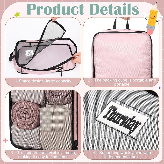 7 Pcs Packing Cubes for Travel Days of Week,Vibrant Color,Large - Image 3