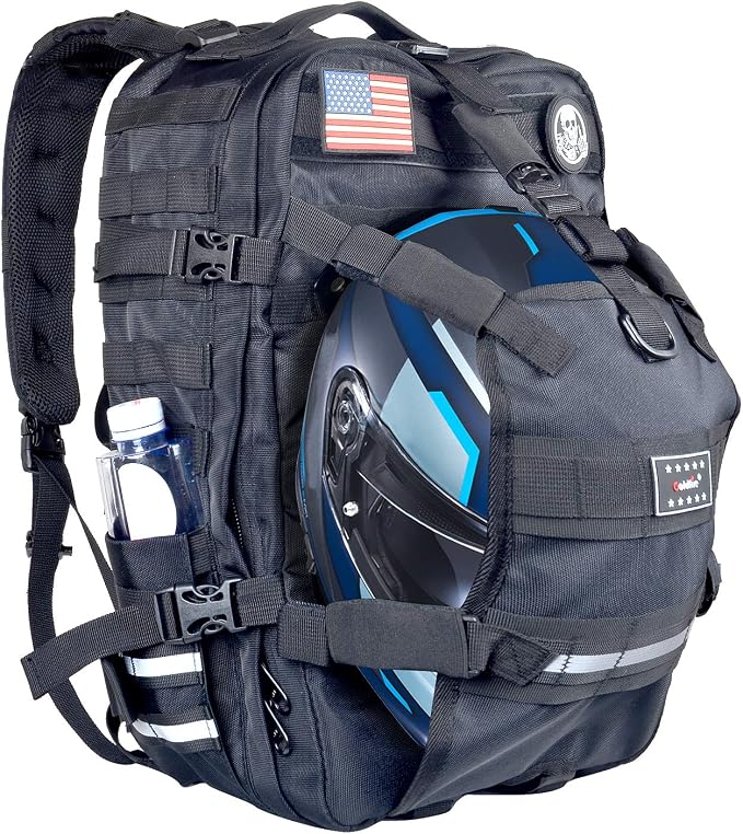 Goldfire Helmet Backpack for Motorcycle Riding Cycling Waterproof Large Capacity Daily Backpack with Helmet Holder Weather-Resistant Hiking Daypack Durable (V1) by GoldfireAutoZone