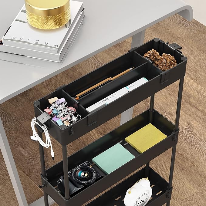 Slim Storage Cart 4 Tier,Bathroom Organizer Rolling Utility,Mobile Shelving Unit Slide Out for Office, Kitchen, Laundry Room & Narrow Places,Black - Image 2