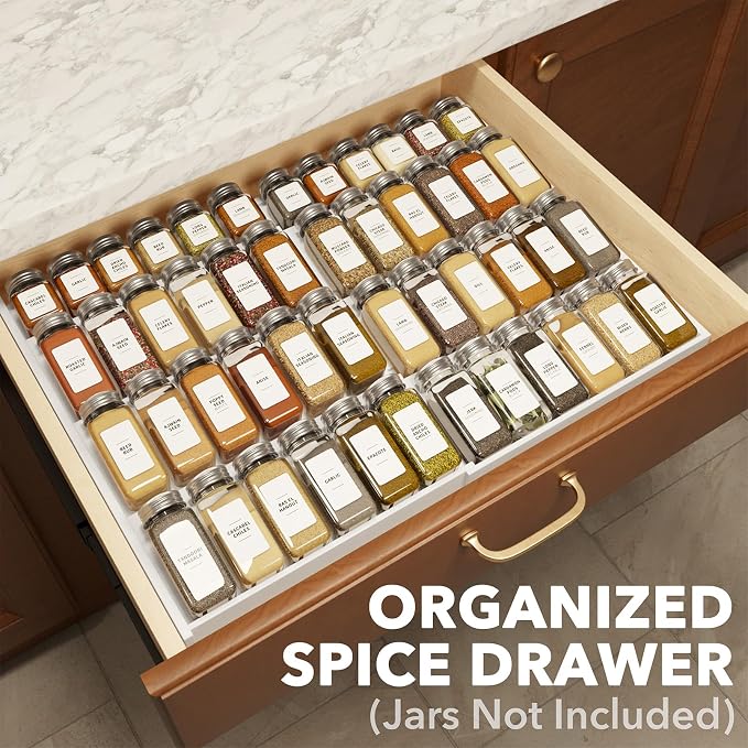 SpaceAid Bamboo White Spice Drawer Organizer, (Need 3" Deep Drawer) Expandable 4 Tier Spices Rack for Cabinet, Kitchen Seasoning Storage Insert (Jars Not Included, From 12" to 23" Wide) - Image 2