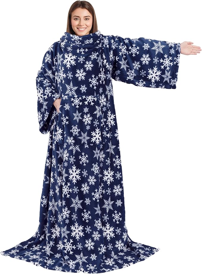 PAVILIA Blanket with Sleeves for Adult Women Men, Soft Warm Wearable Blanket Fleece Wrap Throw, Robe Blanket Gift - Image 9