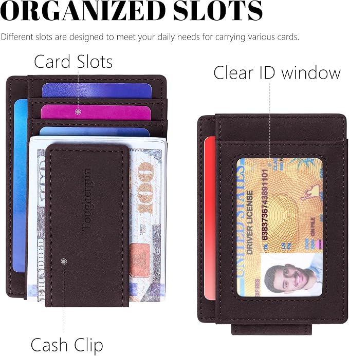 Toughergun Slim Wallet for Men RFID Blocking Money Clip, Minimalist Front Pocket Credit Card Holder, Magnetic Thin Mens Wallets with ID Window - Image 4