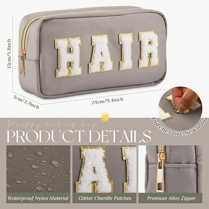Preppy Makeup Bags Chenille Letter Stuff Bag Nylon Cosmetic Pouch Cases with Zipper for Women Travel Toiletry(Soft Color,Soft,4 Pcs) - Image 2