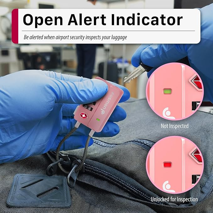 Fosmon TSA Approved Luggage Locks, 4 Digit Combination Cable Travel Lock for Suitcase & Backpack, Heavy Duty Metal Body Padlock with Open Alert Indicator (Pink, 2 Pack) - Image 4