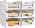 6 Pack Closet Organizer Storage Bins Stackable Plastic Drawer Shelf | Basket for Clothing Stackable Storage Bins Shelf Storage Container for Closet Wardrobe Bedroom Bathroom Office White Foldable by Pinkpum