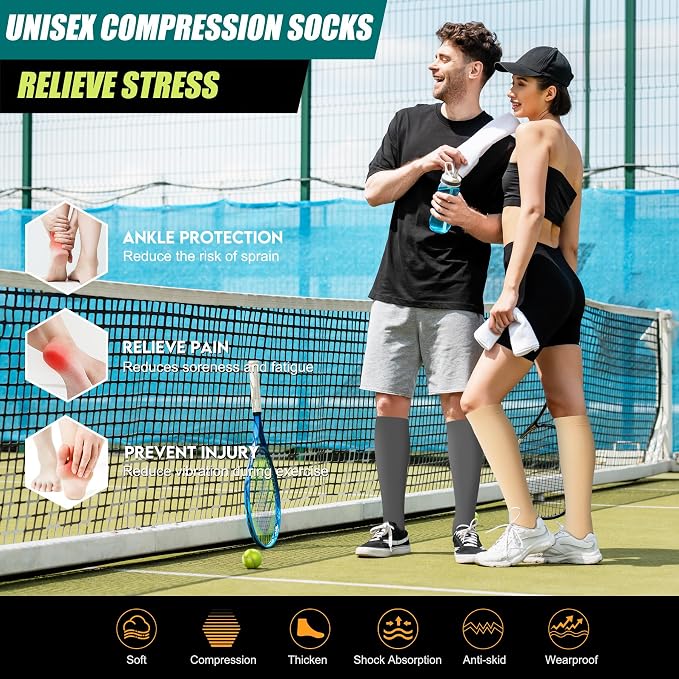 Genovega 3 Packs Wide Calf Compression Socks for Women Men Knee Hight S/M-4XL for Gifts - Image 2