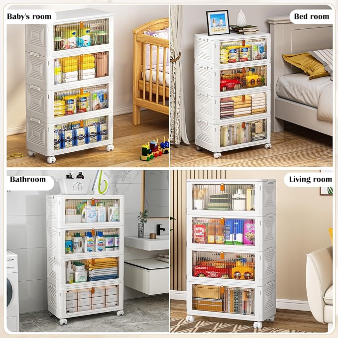 YFXCVSL 4 Tier Plastic Storage Bins with Lid 36QT, Stackable Storage Bins | Plastic Storage Bins with Wheels, Folding Storage Boxes, Organizers and Storage for Living Room,Office,Dorm - Image 2