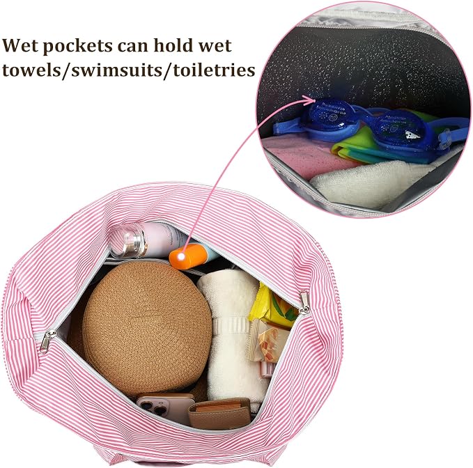 LEDAOU Beach Bag Waterproof Sandproof Women Beach Tote Pool Bag with Zipper for Swim Gym Grocery Travel with Wet Pocket | Sandproof - Image 5
