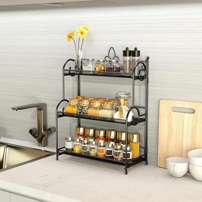 YIUKEA Bathroom Organizer Countertop - 3 Tier Spice Rack Organizer, Counter Organization and Storage for Bathroom, Kitchen, Bedroom, Offices, Foldable - Image 3