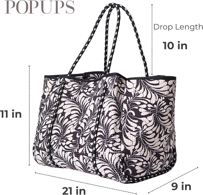 POPUPS Large Neoprene Tote Bag for Women - Everyday Designer Handbag for Travel Work and Beach with Pockets and Zipper Pouch - Image 3