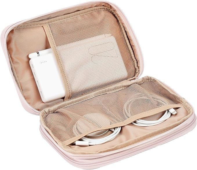 NISHEL Electronics Travel Organizer Cord Case, Charger Cable Tech Bag | Double-layer bag keeps chargers, cables, flash drive, and small tech essentials organized for trip, Large, Pink - Image 4