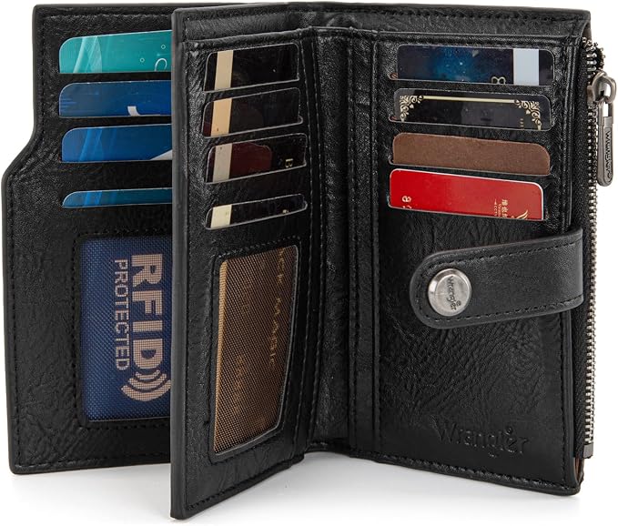 Wrangler Wallet for Women Bifold Card Holder with Zipper and ID Window - Image 2