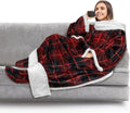 PAVILIA Sherpa Blanket with Sleeves, Foot Pocket for Women Men Adults, Thick Wearable Blanket Throw Wrap, Fleece Warm Snuggle Blanket Robe, Cozy Gift Ideas Wife Mom, Plaid Red by PAVILIA