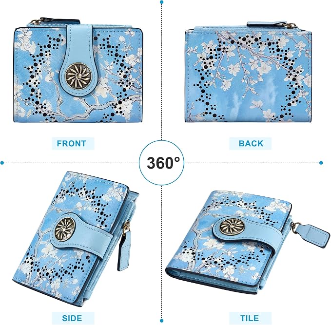 Tipmile Small Wallet Women Bifold RFID Blocking Card Holder Leather Wallets with Zipper Coin Pocket, White & Blue - Image 8