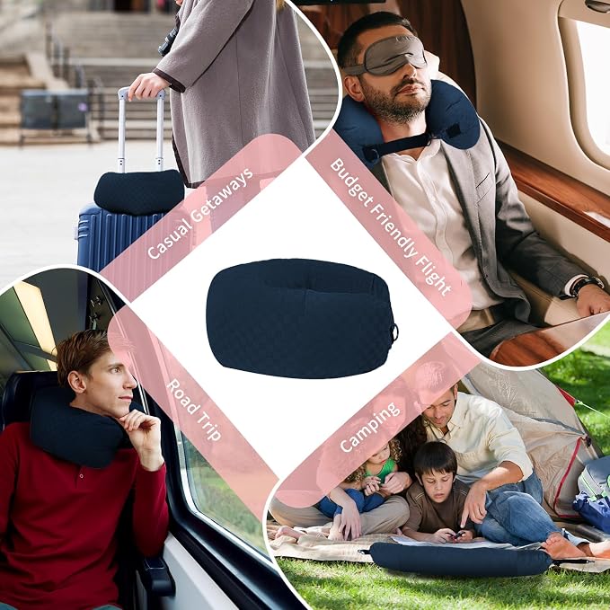 Stuffable Neck Pillow for Travel, Packable Neck Pillow (Blue-Checkerboard) | Velvet cover, Stuff with clothes to save luggage space, No extra baggage fees, Fits 5+ days travel essentials, Zipper closure - Image 7