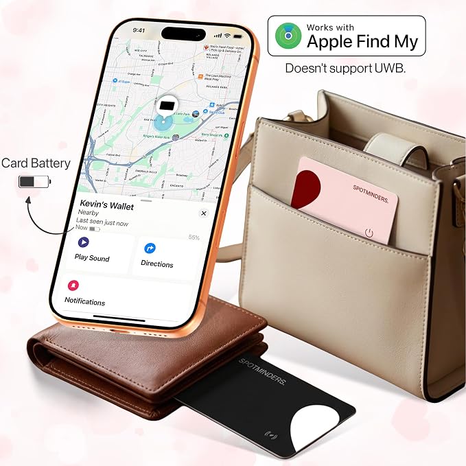 SPOTMINDERS Apple MFi Certified Wallet Tracker 2-Pack Black & Pink (iOS Only) Travel Pack for Couples 0.07in Works with Apple Find My Rechargeable Tracking Card Slim Item Finder for Luggage, Passport - Image 3