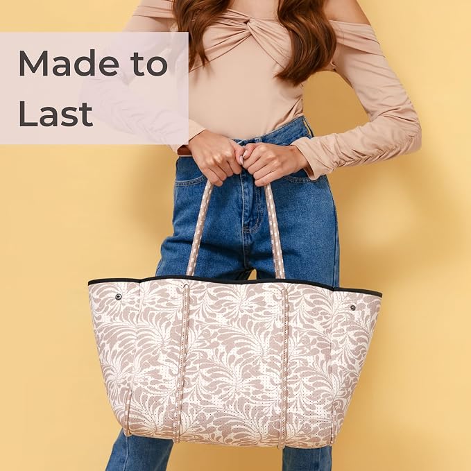 POPUPS Large Neoprene Tote Bag for Women - Everyday Designer Handbag for Travel Work and Beach with Pockets and Zipper Pouch - Image 9