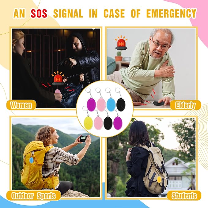 Tellegloww 8 Pcs Personal Safety Alarm for Women 120db Loud Sound Personal Siren Self Defense Keychain for Women Elderly Joggers Night Workers - Image 6