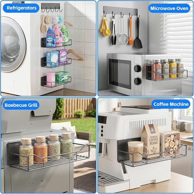 Magnetic Spice Rack for Refrigerator, 5 Pack Magnetic Fridge Organizer Shelves, Strong Magnet, No Drilling, Space Saving Shelf Organizer for Kitchen, Refrigerator & Laundry Room Storage (Grey) - Image 7