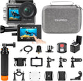 AKASO Brave 4 Pro Action Camera with Floating Hand Grip Carrying Bag Bundle | 131FT Underwater Waterproof Camera 20MP EIS Touch Screen WiFi 5X Zoom with 2x1350mAh Batteries and Helmet Accessories Kit by AKASO
