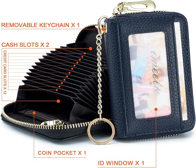 imeetu RFID Credit Card Holder, Small Card Wallet Women, Leather Card Case | Genuine Leather Women's Card & id Cases, Change Coin Purse with Zipper Keychain id Window, 20 Colors & 3 Styles, Daily, Gifts - Image 3