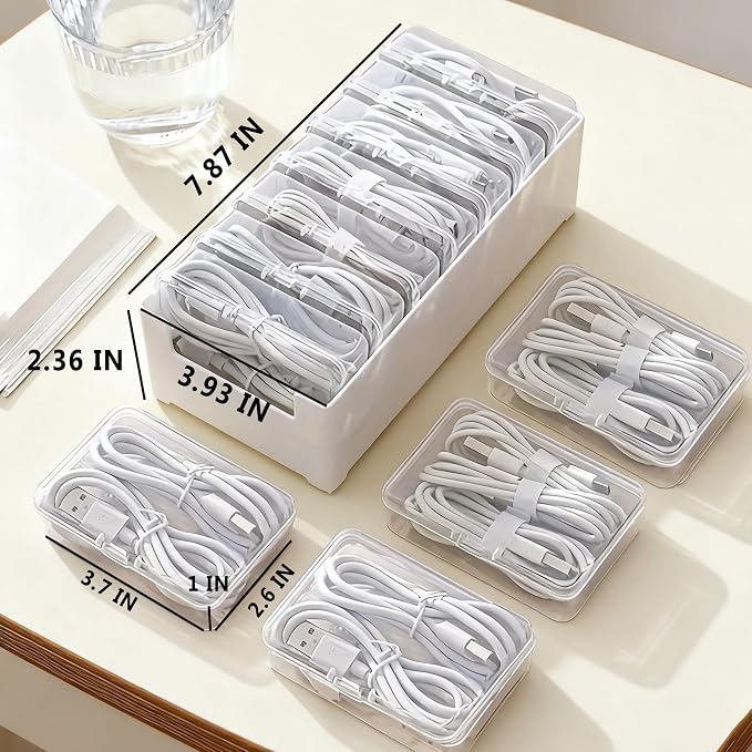 RayHenry 2 PCS Cable Organizer Box with 7 Clear Switch Case, Desktop Charger Cord Storage Organizer Box for Home Office Desk Accessories Wire Organization Stationery Supplies (white) - Image 2