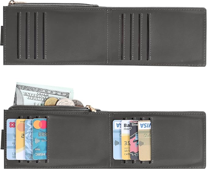 Chelmon Women's RFID Slim Card Holder Wallet | Thin Bifold Multi Card Case with Zipper Coin Pocket Purse for Women(Deep Grey) - Image 5