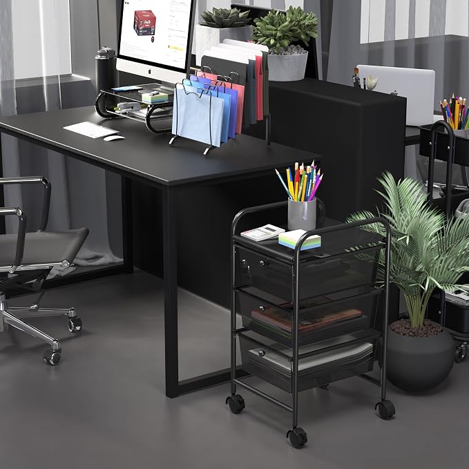 Simple Houseware 3 Drawers Rolling Utility Cart Art Craft Organizer, Black | 1-Column, 25.4" Height, Lockable Wheels, for School, Office, Art Craft, and Paper Storage - Image 2