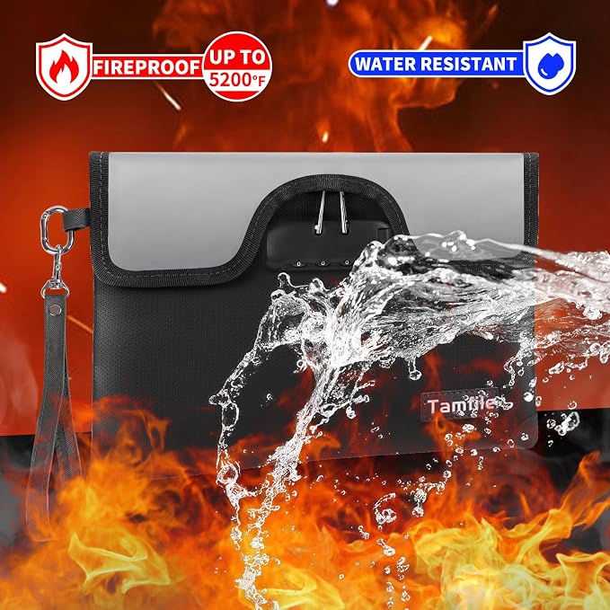 5200°F Fireproof Money Bag with Lock, Water Fireproof Document Bag with Zipper, 8 Layers Fire Insulation, Small Fireproof Safe Storage Pouch with Lock for Cash, Passport, (8.3" x 11", Black) - Image 4