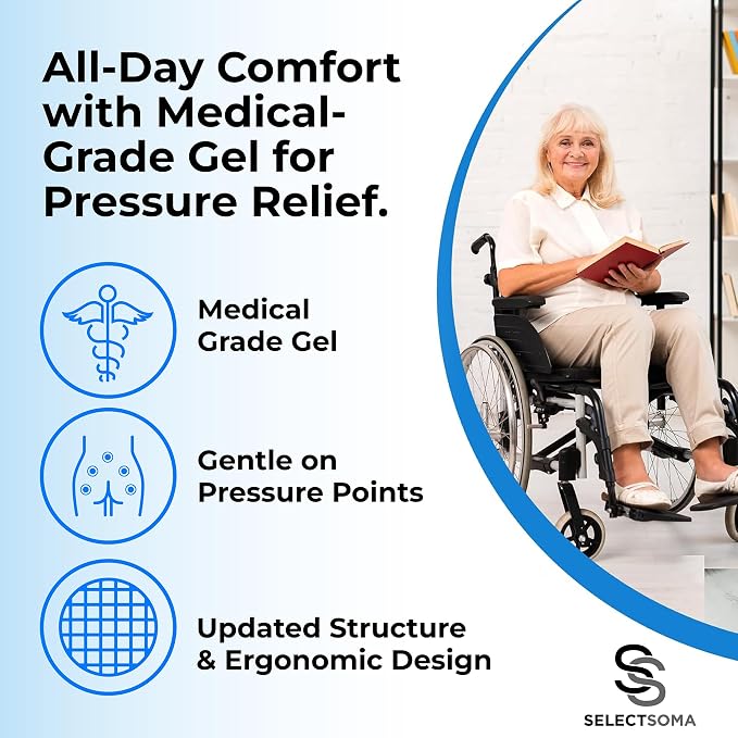 Gel Seat Cushion for Long Sitting, Pressure Relief for Sciatica, Tailbone, Coccyx & Back Pain, Office Chair, Wheelchair, Car & Truck – Travel with Handles Blue Gel - Image 4