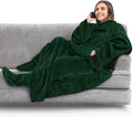 PAVILIA Fleece Blanket with Sleeves, Foot Pockets for Women Men Adults, Plush Wearable Blanket Throw Wrap, Warm Snuggle Blanket Robe, Cozy Gift Ideas Wife Mom, Dark Green by PAVILIA