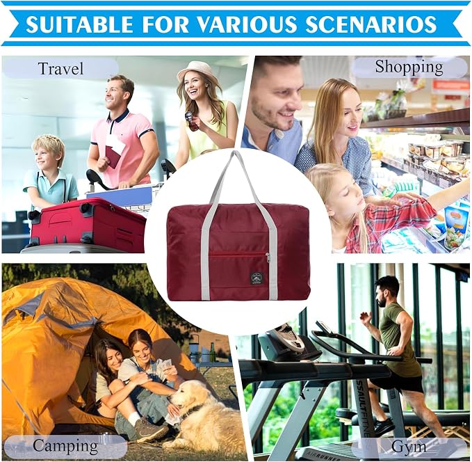 Foldable Travel Duffel Bag Tote Carry on Luggage Bag Spirit Airlines Personal item Sports Gym Bag Water Resistant Weekender Overnight Bags for Women and Men (Red) - Image 9