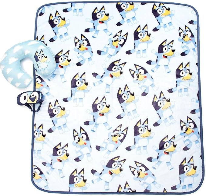 Jay Franco Bluey Kids Travel Set - 3 Piece Set Includes 40 x 50 Throw Blanket, Eye Mask, and Neck Pillow - Super Soft & Cozy Travel Accessories - Image 2